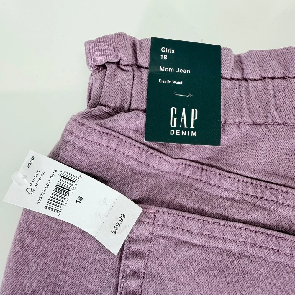 GAP NWT Girls High-Rise Elastic Paperbag Waist Denim Lt Purple Mom Jeans Size 18